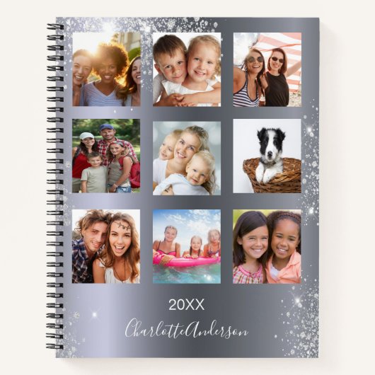 Zilveren fotocollage monogram glitters notitieboek (Voorkant)