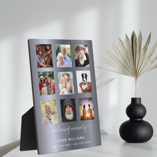 Zilveren fotocollage rouwkaart herdenking fotoplaat
