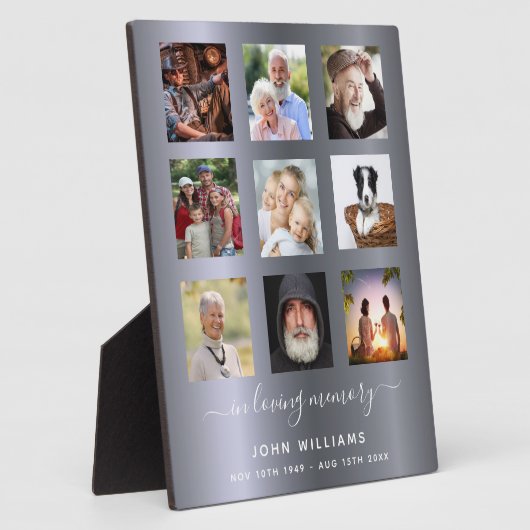 Zilveren fotocollage rouwkaart herdenking fotoplaat (Zijkant)