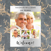 Zilveren fotocollage verjaardagsfeestje welkom poster