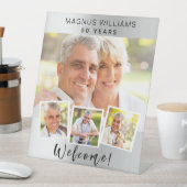 Zilveren fotocollage verjaardagsfeestje welkom reclamebord met voetstuk (Insitu)