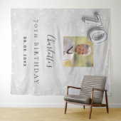 Zilveren fotoglitter welkom 70ste verjaardag wandkleed (In Situ (horizontaal))