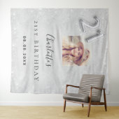 Zilveren fotoglitter-welkom verjaardag 21 wandkleed (In Situ (horizontaal))
