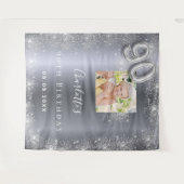 zilveren fotoglitter-welkomstkaart 90e verjaardag wandkleed (Voorkant (horizontaal))