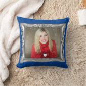 Zilveren fotolijst en blauwe kussen met aangepaste (Deken)