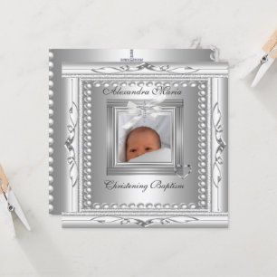Zilveren fotolijst met strik voor doop of christen kaart