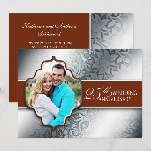 Zilveren fotoutnodigingen 25-jarig jubileum ontwer kaart (Voorkant / Achterkant)