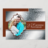 Zilveren fotovieringsuitnodigingen 25-jarig jubile kaart (Voorkant / Achterkant)