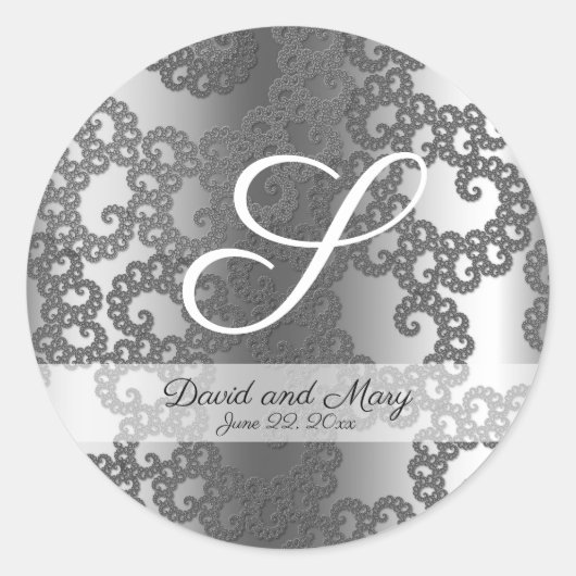 Zilveren fractal bruiloft stickers (Voorkant)