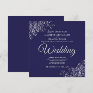 Zilveren franje Elegant Navy Blue Square bruiloft Kaart