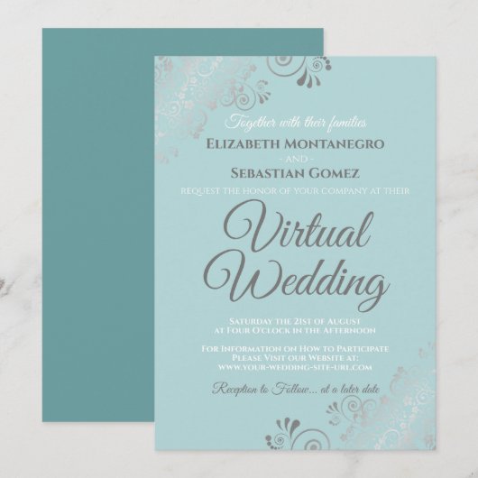 Zilveren franjes Bord Blauwgroen en grijze virtuel Kaart (Voorkant / Achterkant)