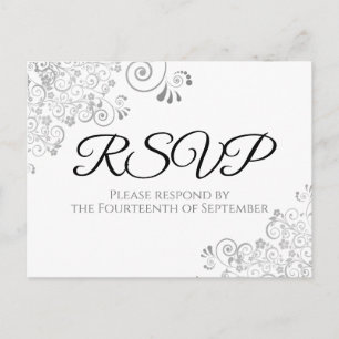 Zilveren franjes eenvoudige elegante bruiloft RSVP Briefkaart