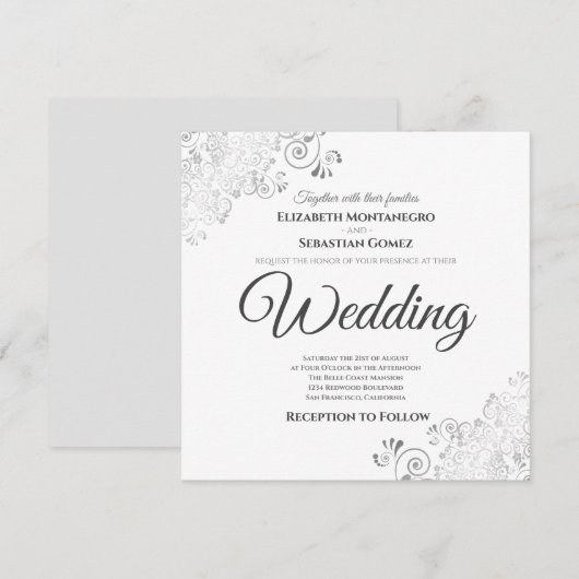 Zilveren franjes Elegant grijs & wit vierkant brui Kaart (Voorkant / Achterkant)