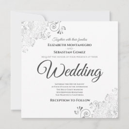 Zilveren franjes Elegant grijs & wit vierkant brui Kaart