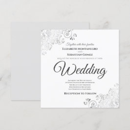 Zilveren franjes Elegant grijs & wit vierkant brui Kaart