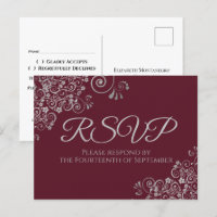 Zilveren franjes Elegante bordeaux bruiloft RSVP