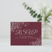 Zilveren franjes Elegante bordeaux bruiloft RSVP Briefkaart (Staand voorkant)