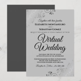 Zilveren franjes elegante grijze virtuele bruiloft kaart