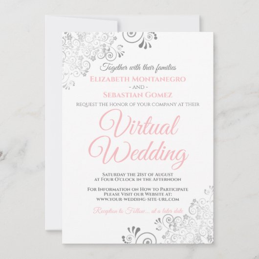 Zilveren franjes Elegante roze & witte virtuele br Kaart (Voorkant)