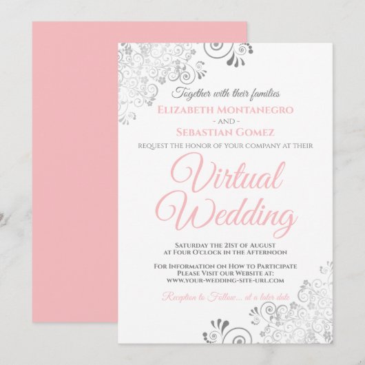 Zilveren franjes Elegante roze & witte virtuele br Kaart (Voorkant / Achterkant)