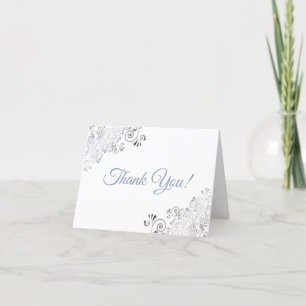 Zilveren franjes elegante witte & blauwe bruiloft  bedankkaart