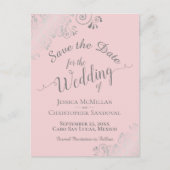 Zilveren franjes op Bord Roze Bruiloft Save the Da Aankondigingskaart (Voorkant)