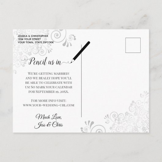 Zilveren franjes op zwart chique bruiloft Save the Aankondigingskaart (Achterkant)