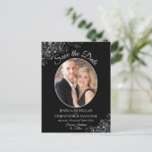 Zilveren franjes op zwarte bruiloft Bewaar de datu Aankondigingskaart (Staand voorkant)