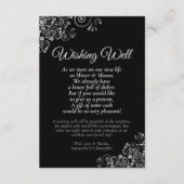 Zilveren franjes op zwarte bruiloft wensten goed g informatiekaartje (Voorkant)