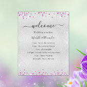 Zilveren fuchsia roze harten bruiloft programma