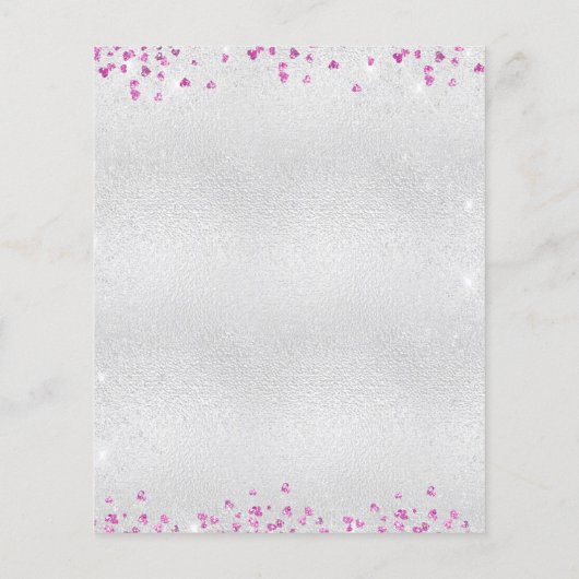 Zilveren fuchsia roze harten bruiloft programma (Achterkant)