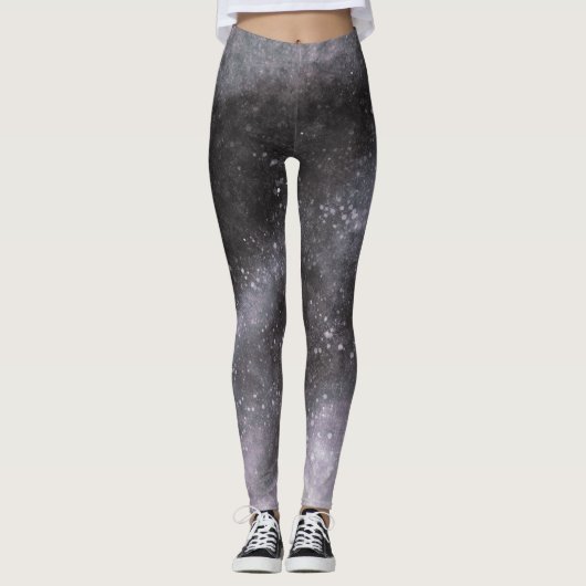 Zilveren Galaxy Glitter Abstracte Leggings (Voorkant)
