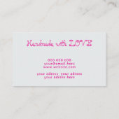 Zilveren garen haaknaald handgemaakt met love pink visitekaartje (Achterkant)