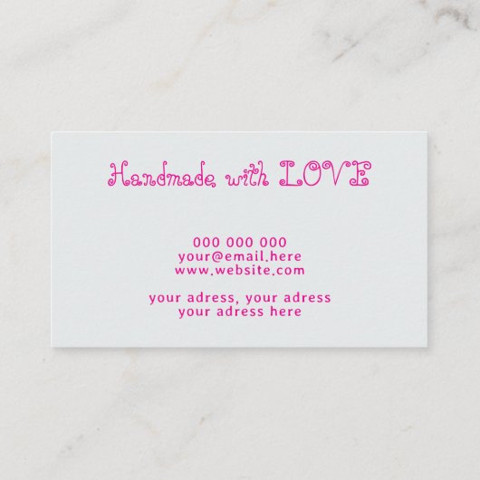 Zilveren garen haaknaald handgemaakt met love pink visitekaartje (Achterkant)