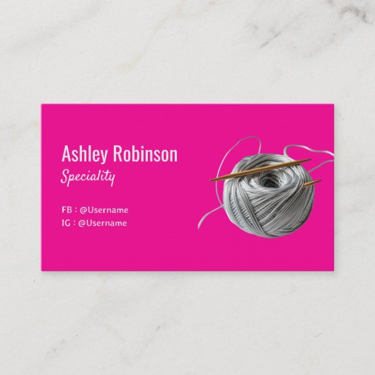 Zilveren garen haaknaald handgemaakt met love pink visitekaartje (Voorkant)
