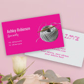 Zilveren garen haaknaald handgemaakt met love pink visitekaartje