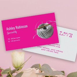 Zilveren garen haaknaald handgemaakt met love pink visitekaartje