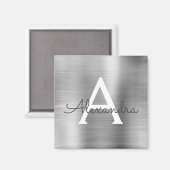 Zilveren Geborstelde Metaal Monogram Naam Magneet (Voorkant / Achterkant)
