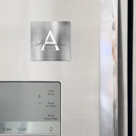 Zilveren Geborstelde Metaal Monogram Naam Magneet (Insitu (Koelkast))