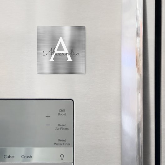 Zilveren Geborstelde Metal Monogram Naam Magneet (Insitu (Koelkast))