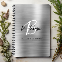 Zilveren Geborstelde Metalen Monogram Receptenboek Notitieboek