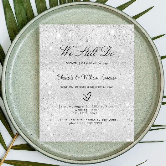 Zilveren gelofte vernieuwing bruiloft uitnodiging