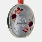 Zilveren geometrische bloemen verjaardag burgundy metalen ornament (Rechts)