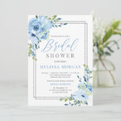 Zilveren geometrische en blauwe bloemenrustieke br kaart (Staand voorkant)
