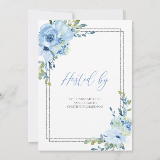 Zilveren geometrische en blauwe bloemenrustieke br kaart (Achterkant)