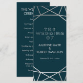 Zilveren geometrische huwelijksceremonie programma programmakaart (Voorkant / Achterkant)