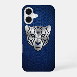 Zilveren Geometrische Luipaard Blauwe Slangenhuid iPhone 16 Hoesje