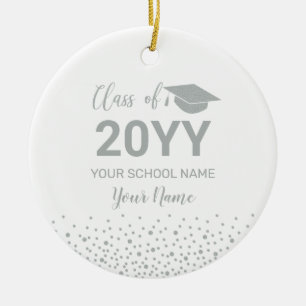Zilveren gepersonaliseerd afstudeercadeau Kerstmis Keramisch Ornament