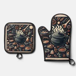 Zilveren gewatteerde hittebescherming ovenwanten ovenwant & pannenlap set