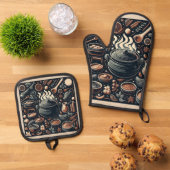 Zilveren gewatteerde hittebescherming ovenwanten ovenwant & pannenlap set (Top down)